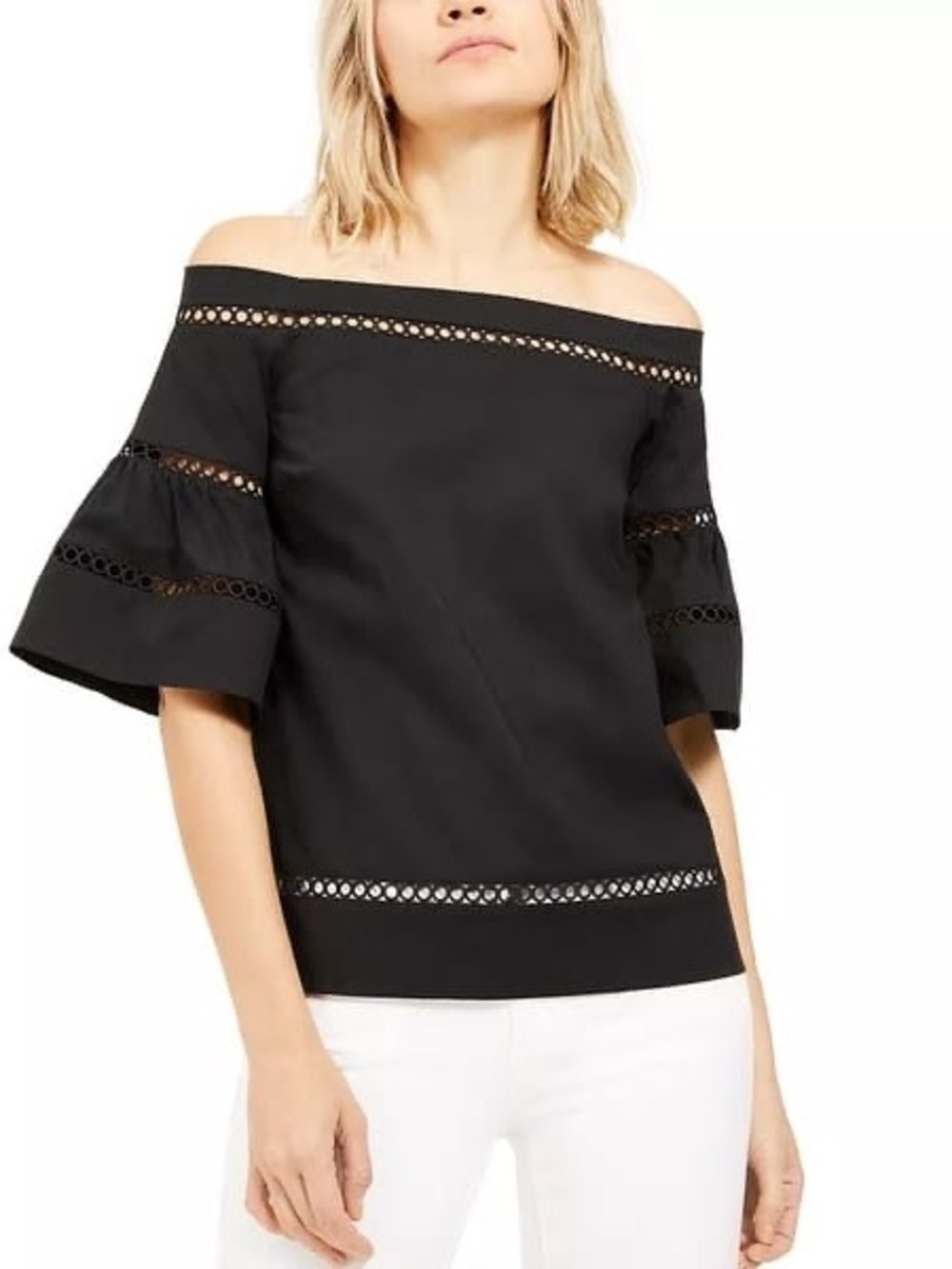 Michael Kors | Off-Shoulder Eyelet-Trim Bell Sleeve Top | Size XL